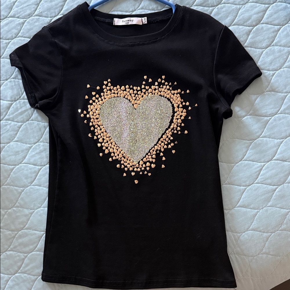 Butter Black T-Shirt with Gold Heart Design